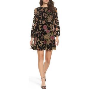 Eliza J Floral Print Velvet Shift Mini Dress